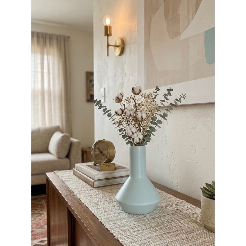 Modern Matte Light Blue Ceramic Bud Vase Geometric Minimalist Home Decor 7.5in